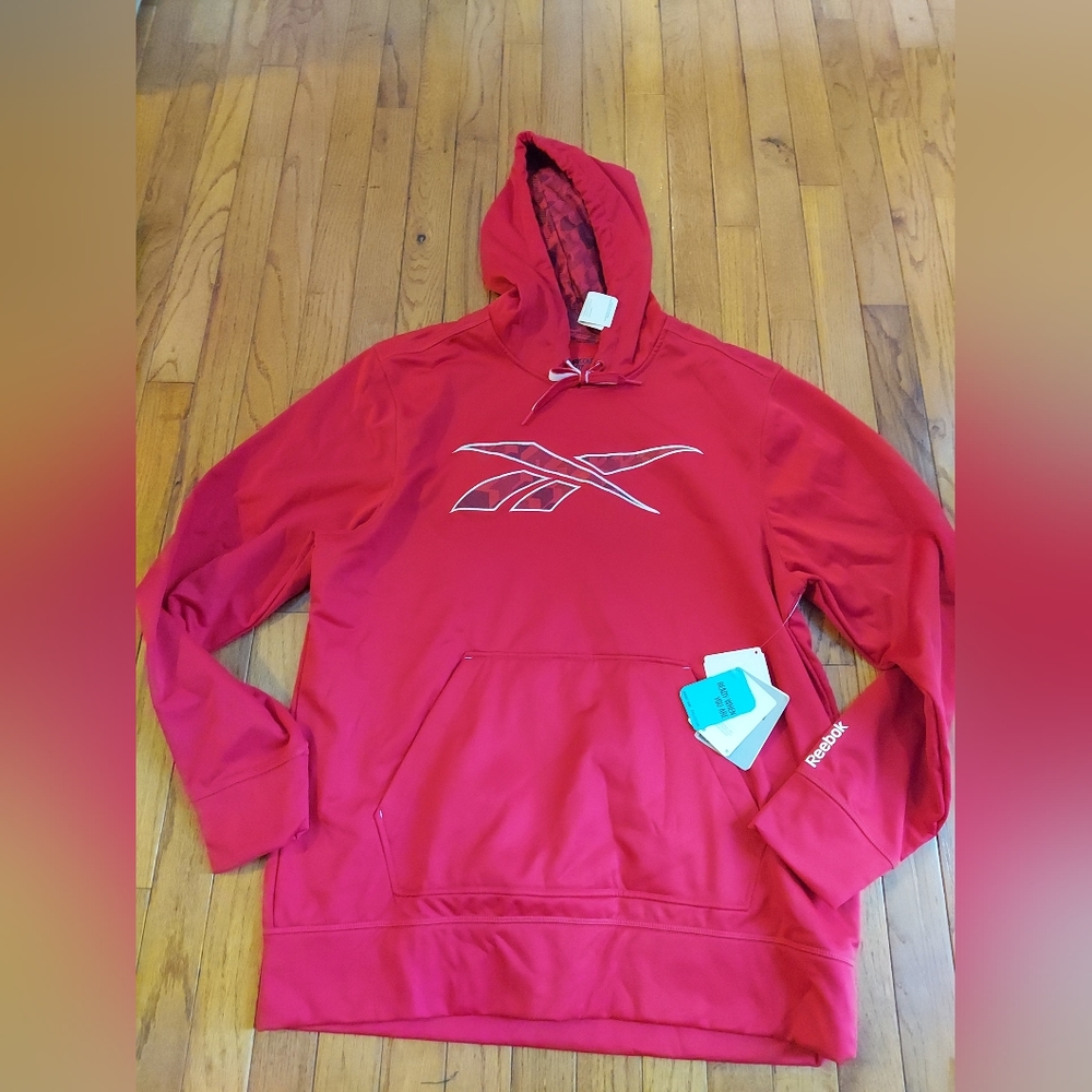 Reebok Workout Ready Red Big Logo Hoodie Pullover Men's Size large